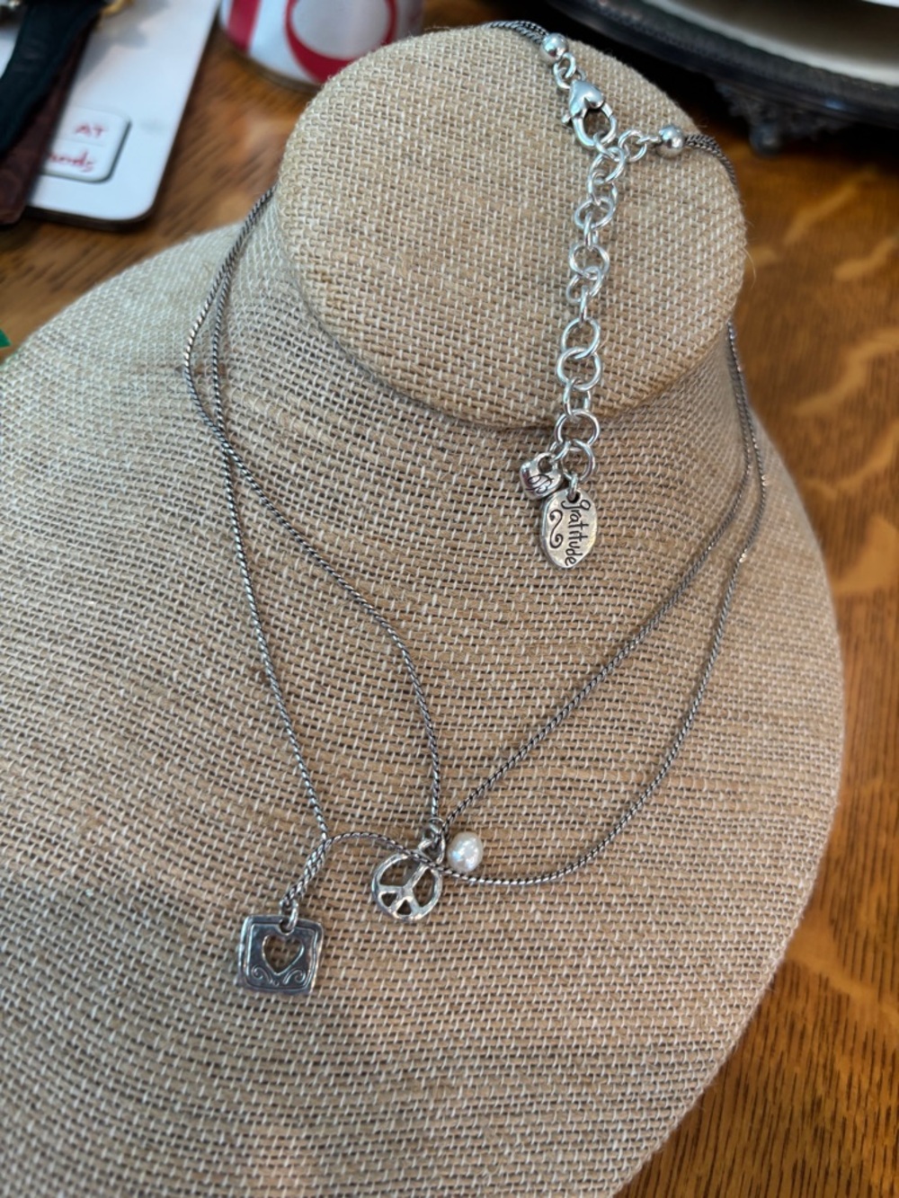 Brighton Silver Multi-Layer Necklace with Peace, Heart & Pearl Charms